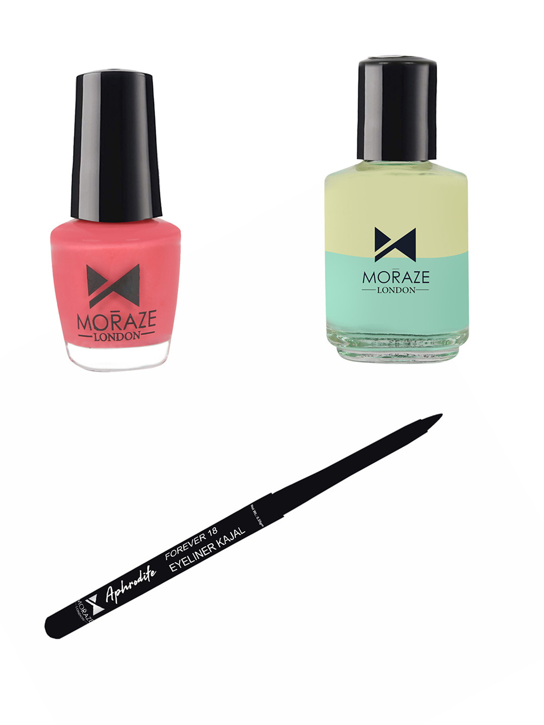Moraze Pack of Kajal with 1 Nail Polish (Coral Saga) (5 ML) 1 Nail Paint Remover (30 ML)