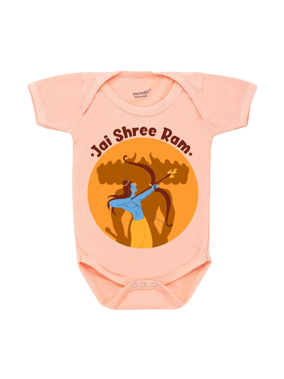 KNITROOT Infant Kids Peach Shree Ram Baby Romper