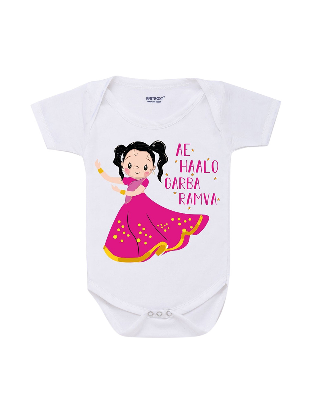 KNITROOT Infant Kids White Cotton Garba Ramva White Baby Romper