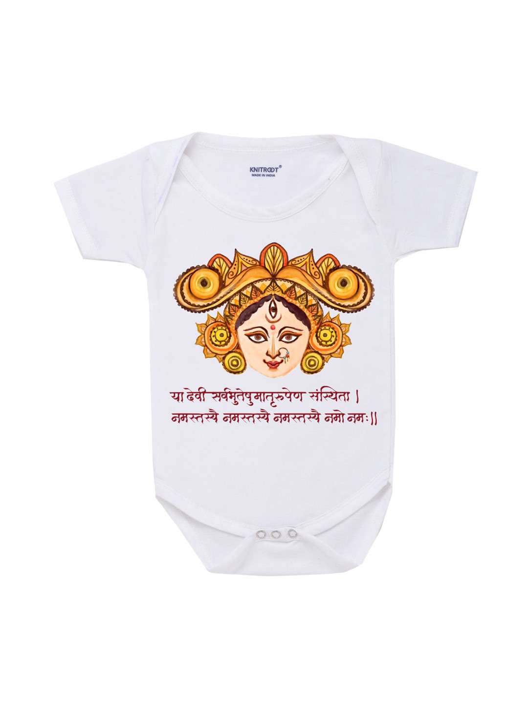 KNITROOT Infant Kids White Cotton Devi Shlok Baby Romper