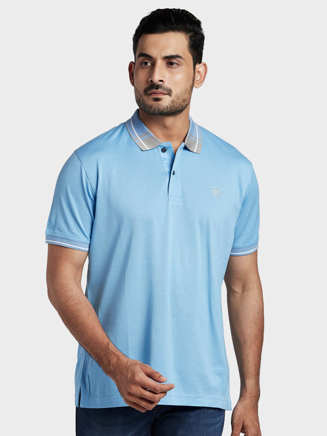ColorPlus Men Blue Polo Collar T-shirt