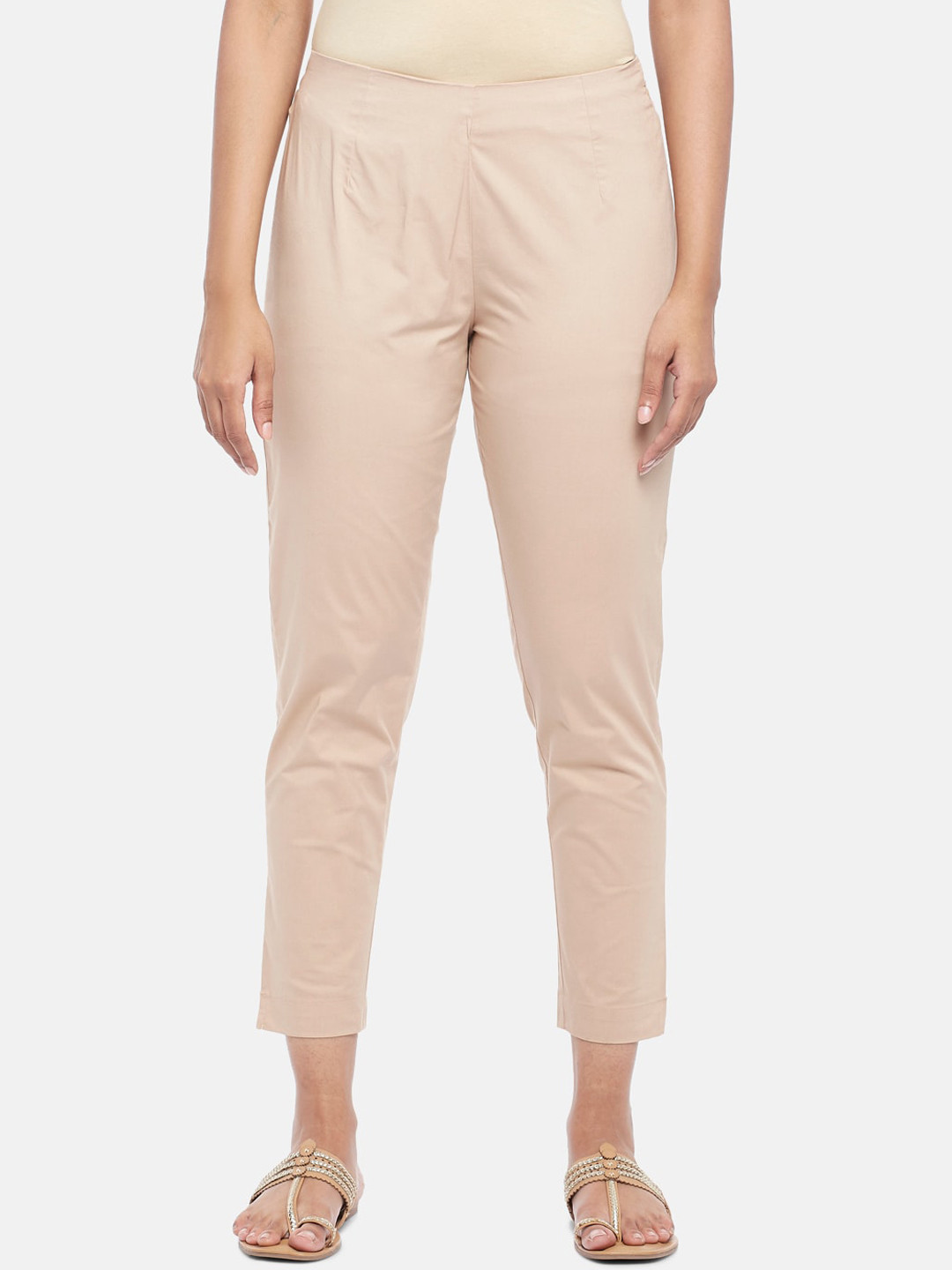 RANGMANCH BY PANTALOONS Women Beige Cigarette Trousers