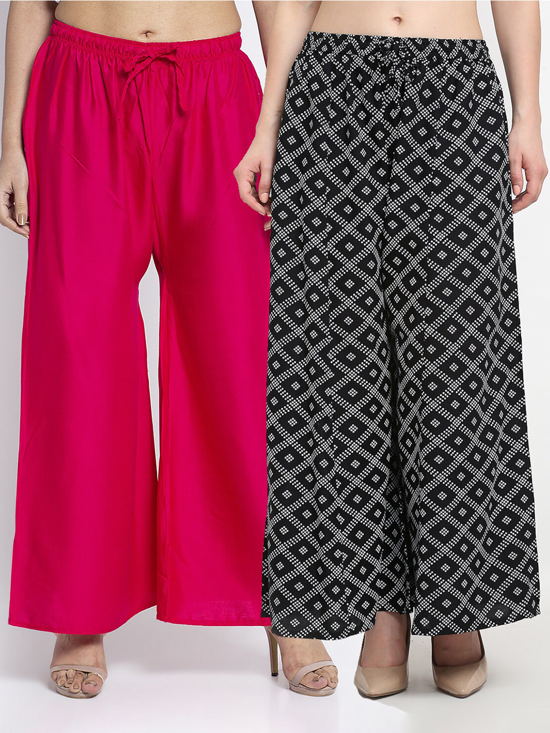 GRACIT Women Pack of 2 Pink & Black Printed Flared Ethnic Palazzos