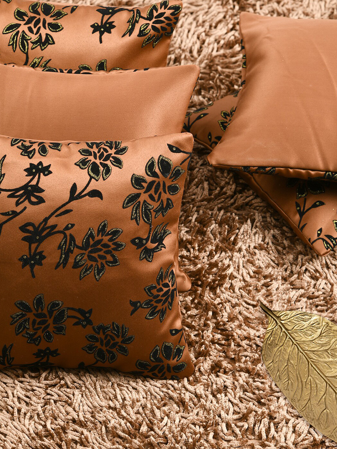 HOUZZCODE Quick-Dry Floral Polyester Anti-Wrinkle 5 Pcs Square Cushion Covers -12x12In