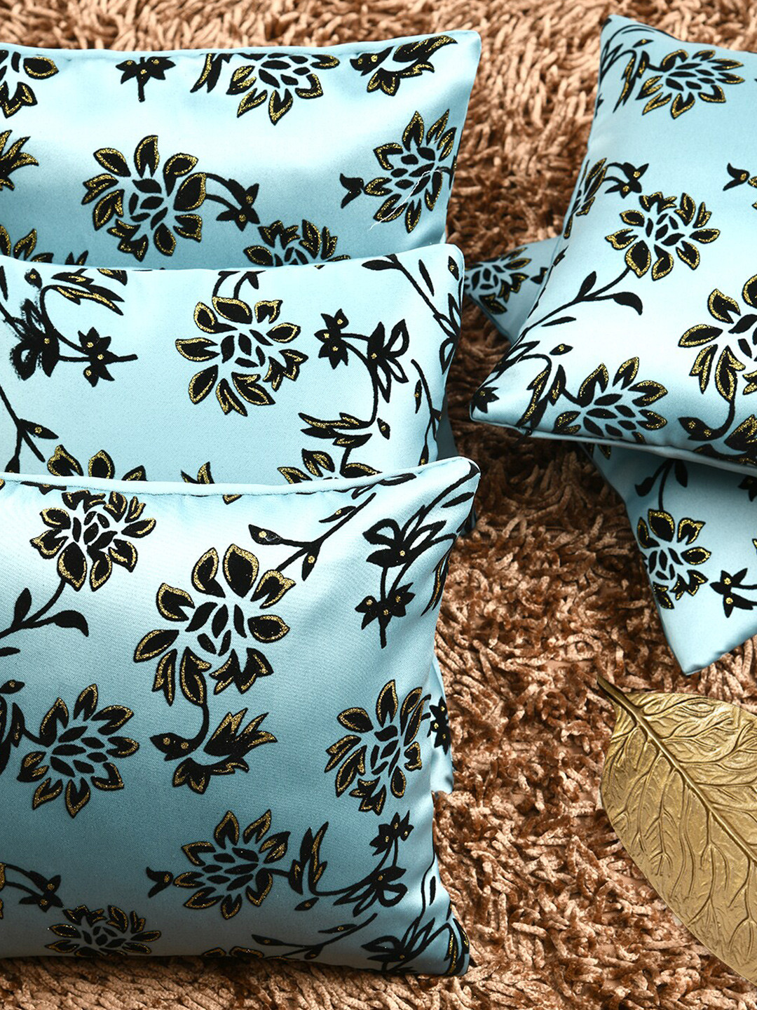 HOUZZCODE Quick-Dry Floral Polyester Anti-Wrinkle 5 Pcs Square Cushion Covers -12x12In