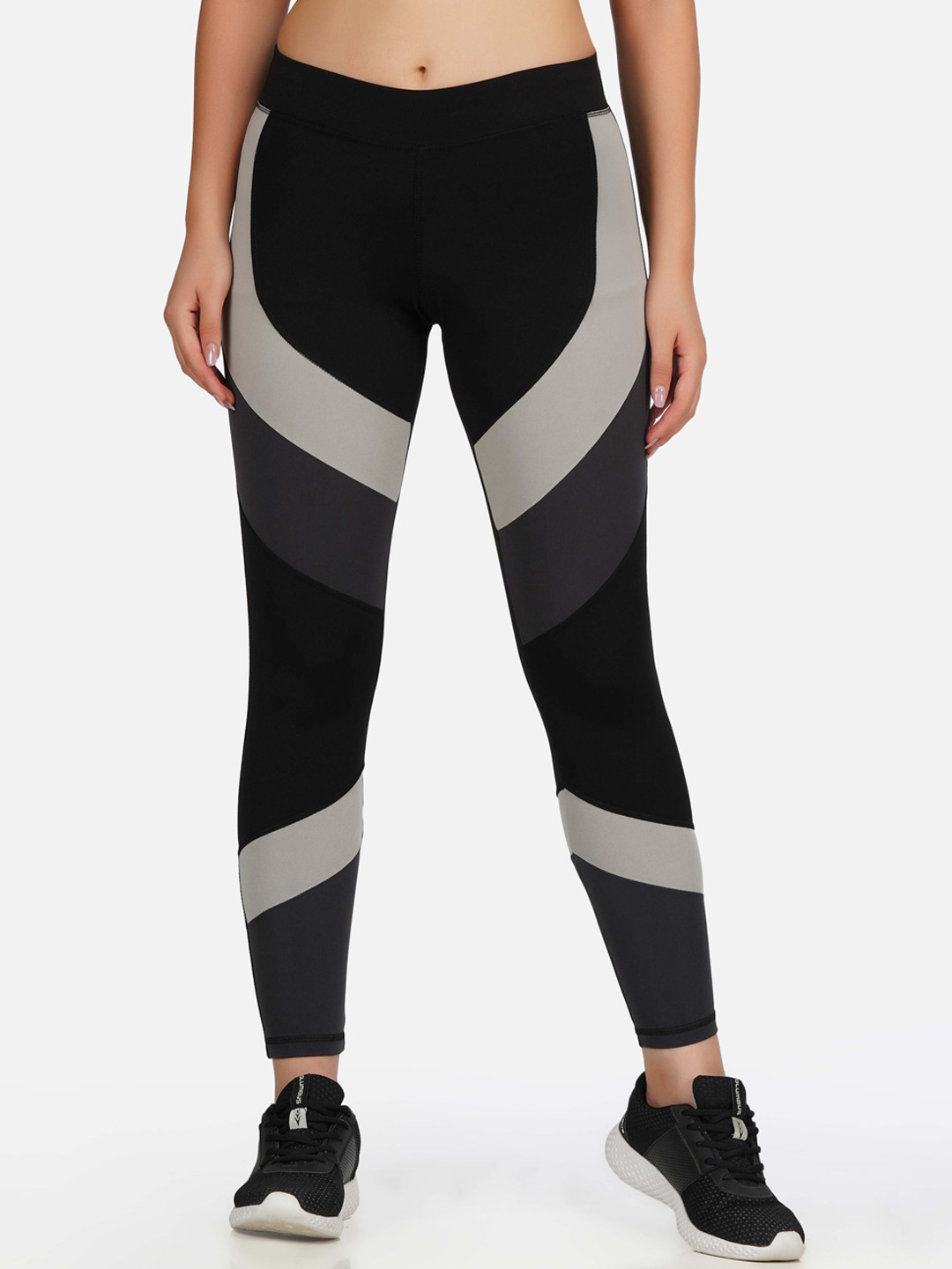 NEU LOOK FASHION Women Black & Grey Colourblocked Gym Tights