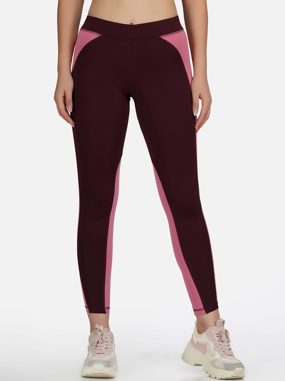 NEU LOOK FASHION Women Maroon & Pink Colourblocked Gym Tights