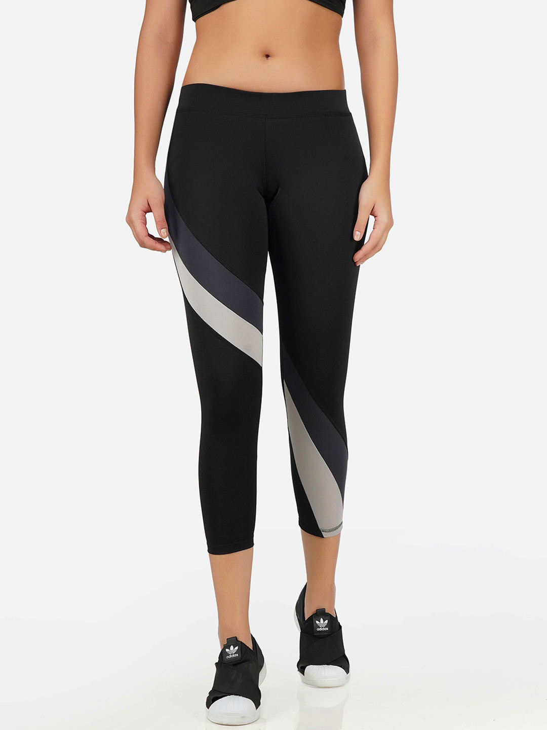 NEU LOOK FASHION Women Black & Grey Striped Gym Tights