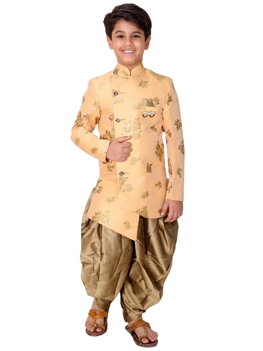 FOURFOLDS Boys Floral Printed Sherwani With Dhoti Pants