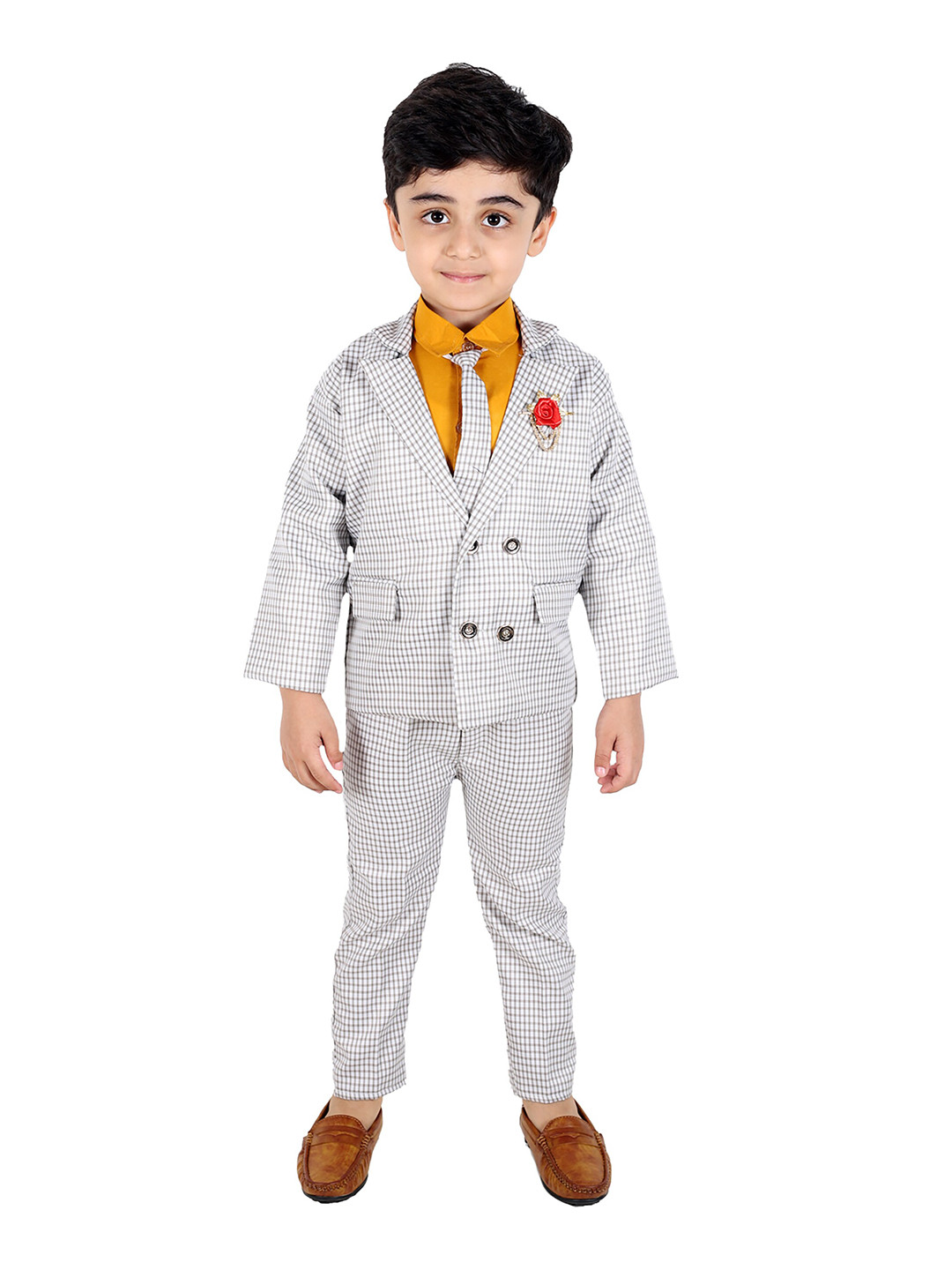 FOURFOLDS Boys Yellow & Grey 4 piece Suit Set