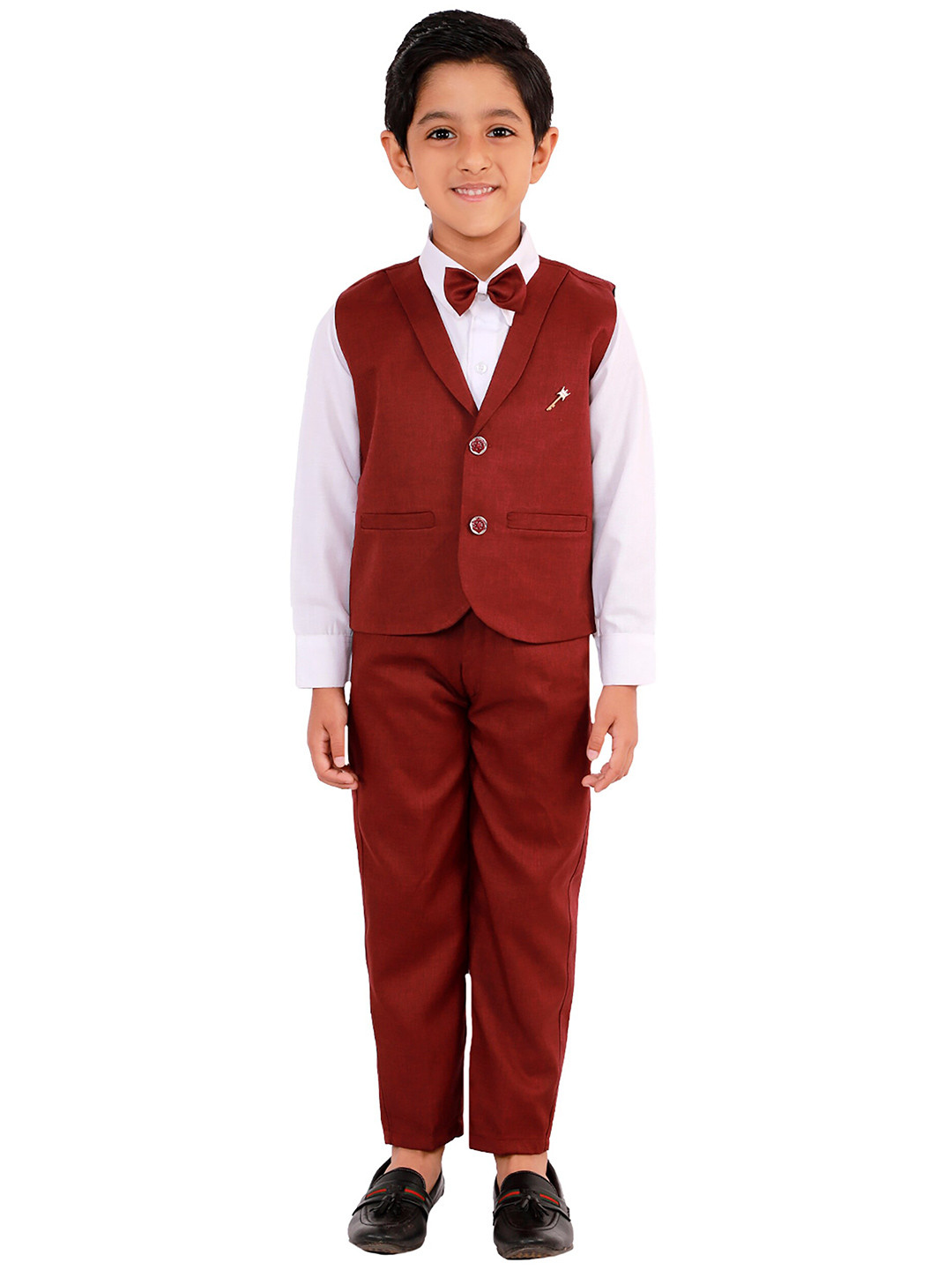 FOURFOLDS Boys Rust Red & White 3-Piece Suit