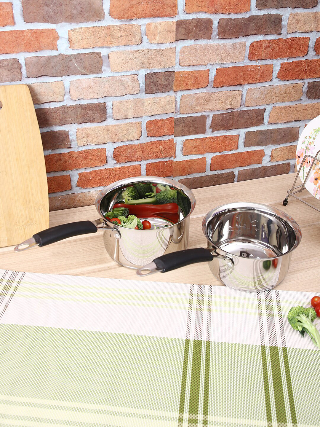 AURUM Set Of 2 Silver-Toned Stainless Steel Stew Pan