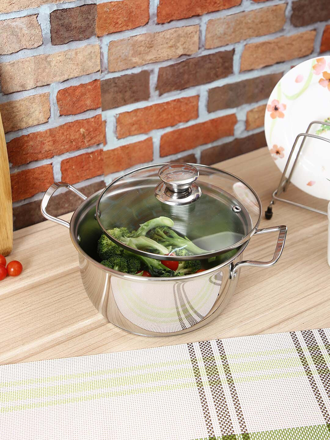 AURUM Silver-Toned Stainless Steel Stew Pot With Lid