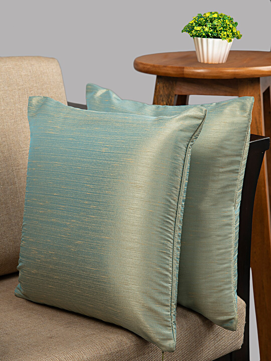 HOUZZCODE Green Polyester Anti-Wrinkle 2 Piece Square Cushion Covers -16x16In