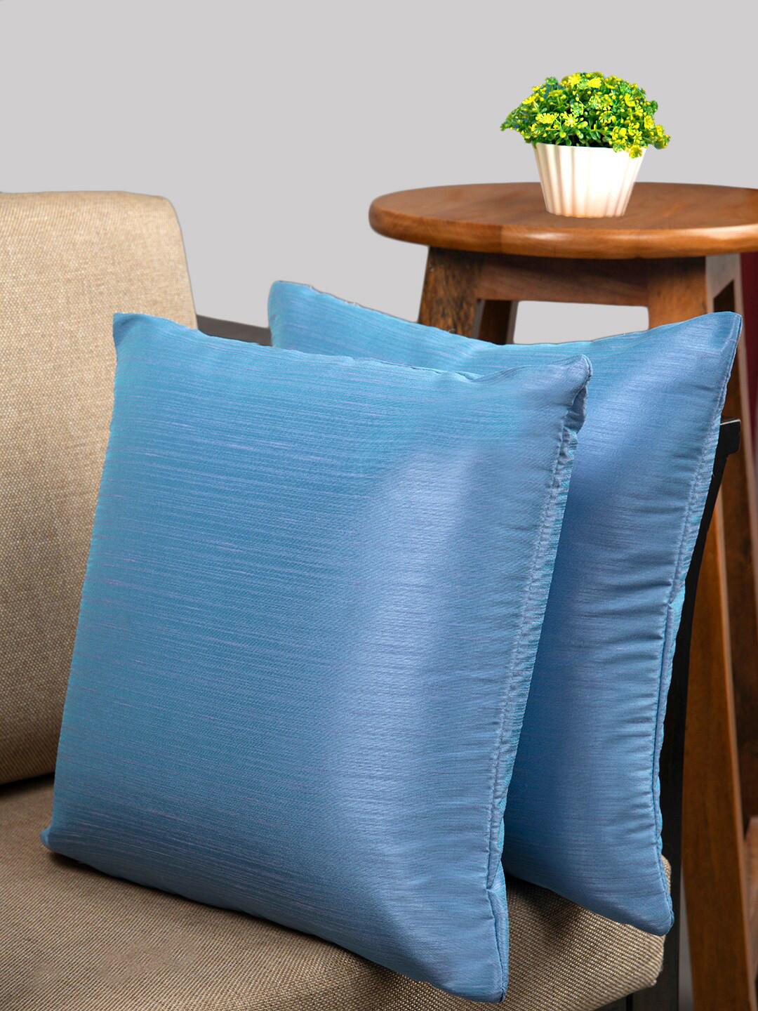 HOUZZCODE Set Of 2 Blue Square Cushion Covers