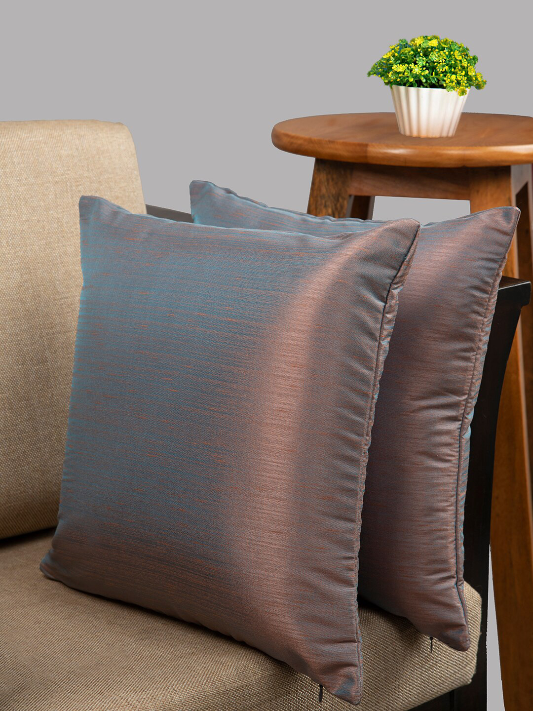 HOUZZCODE Set Of 2 Purple & Blue Square Cushion Covers