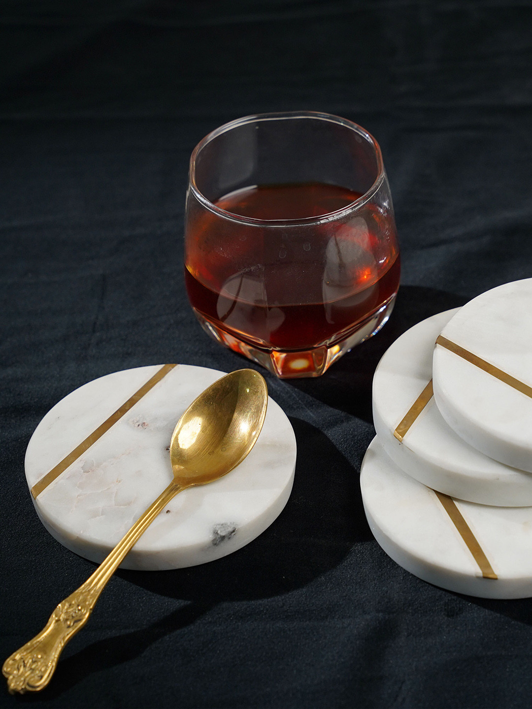 Folkstorys Set of 4 White & Gold-Toned Bright Marble Coasters