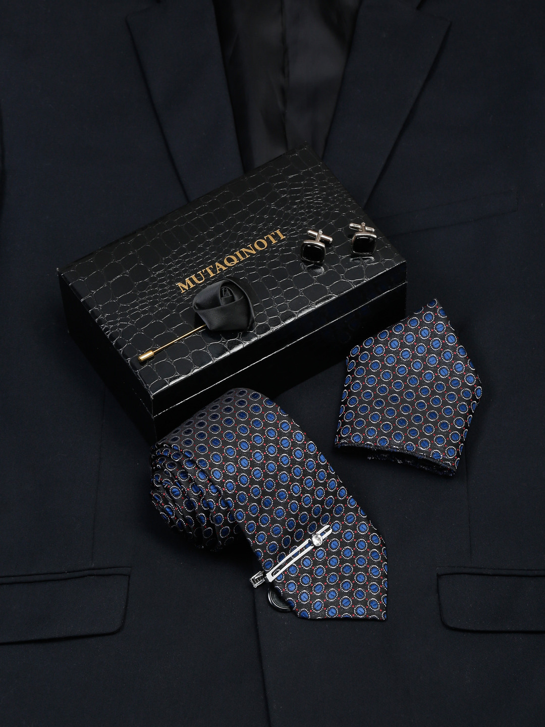 MUTAQINOTI Men Silk Necktie Accessory Gift Set