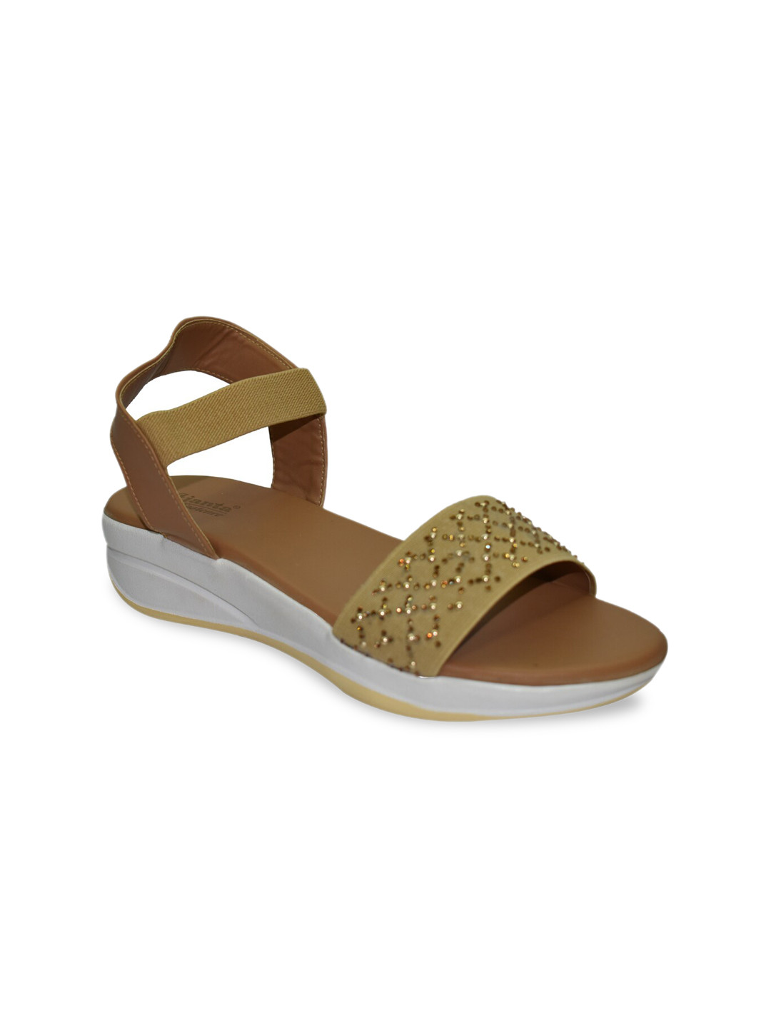 Ajanta Beige & White Embellished Comfort Sandals