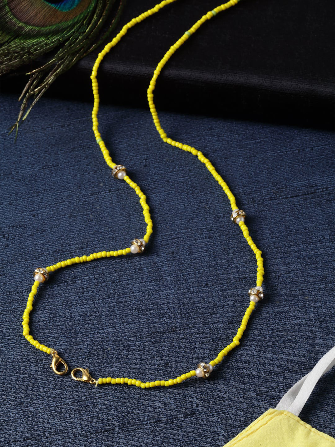 DUGRISTYLE Yellow Pearls Studded Mask Chains