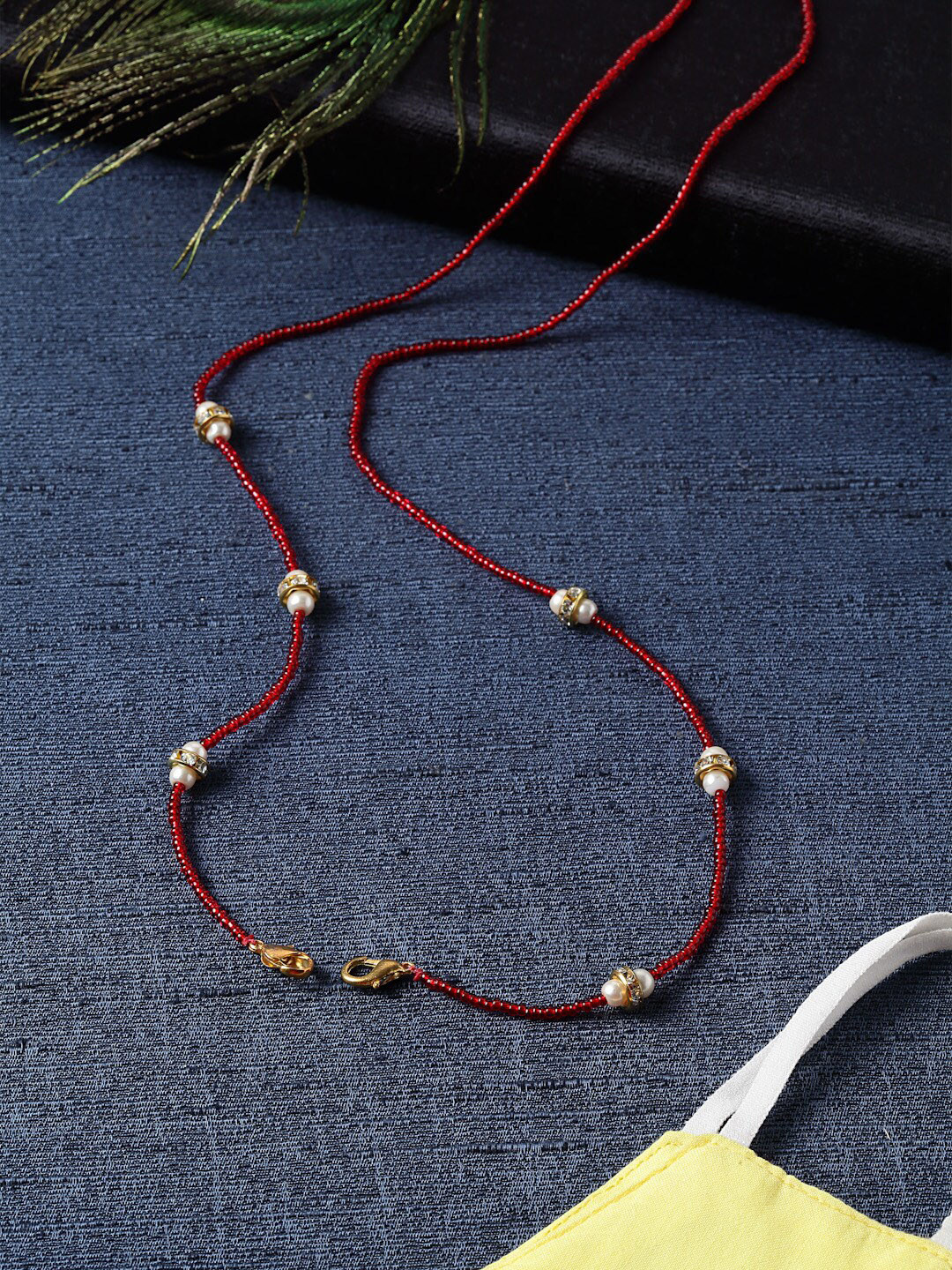 DUGRISTYLE Red Pearls & Faux Ruby Mask Chains