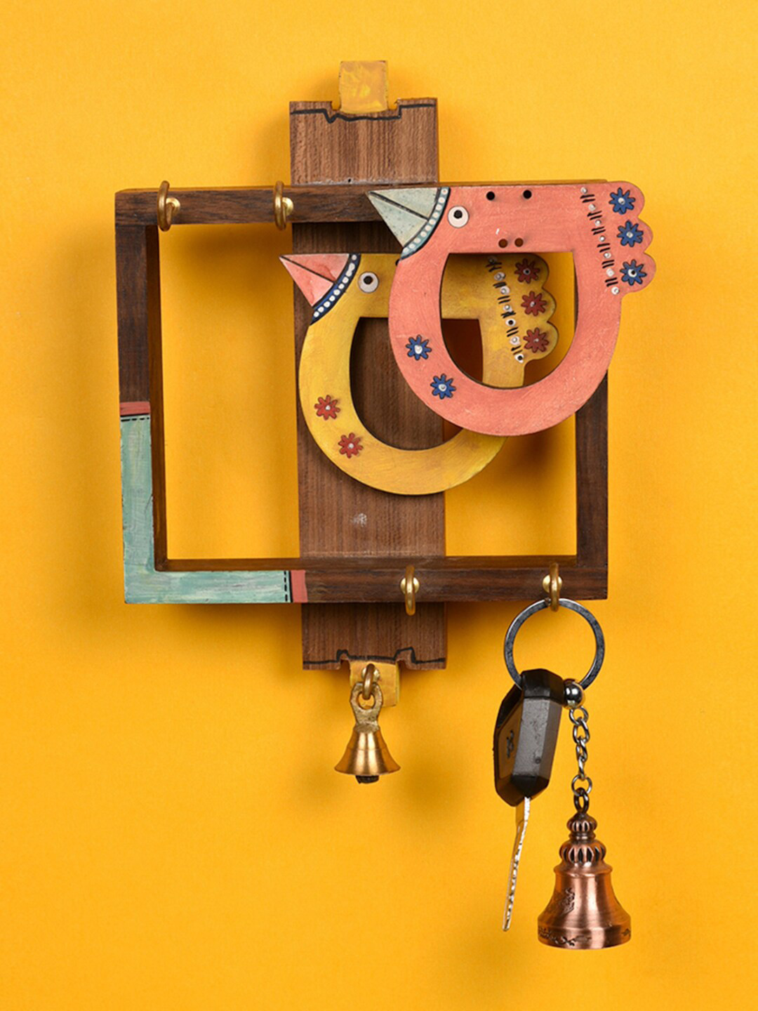 AAKRITI ART CREATIONS Multicoloured Handcrafted Birds Key Holder With 4 hooks