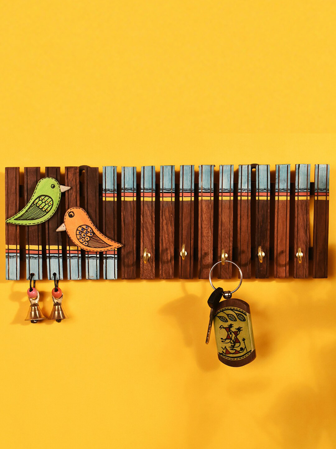 AAKRITI ART CREATIONS Brown Handcrafted Tribal Art Key Holder With 4 hooks