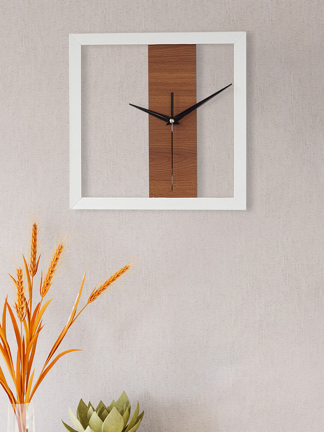 Art Street White & Brown Colourblocked Contemporary Square Shaped Wall Clock