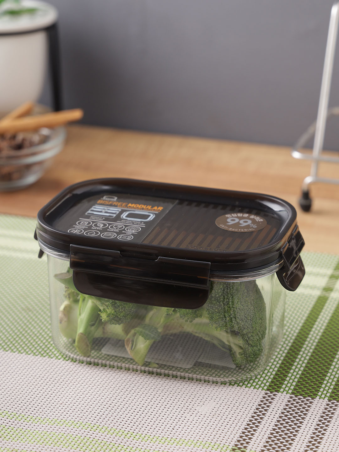 Lock & Lock Transparent & Black Rectangular Modular Food Storage Container 450 Ml