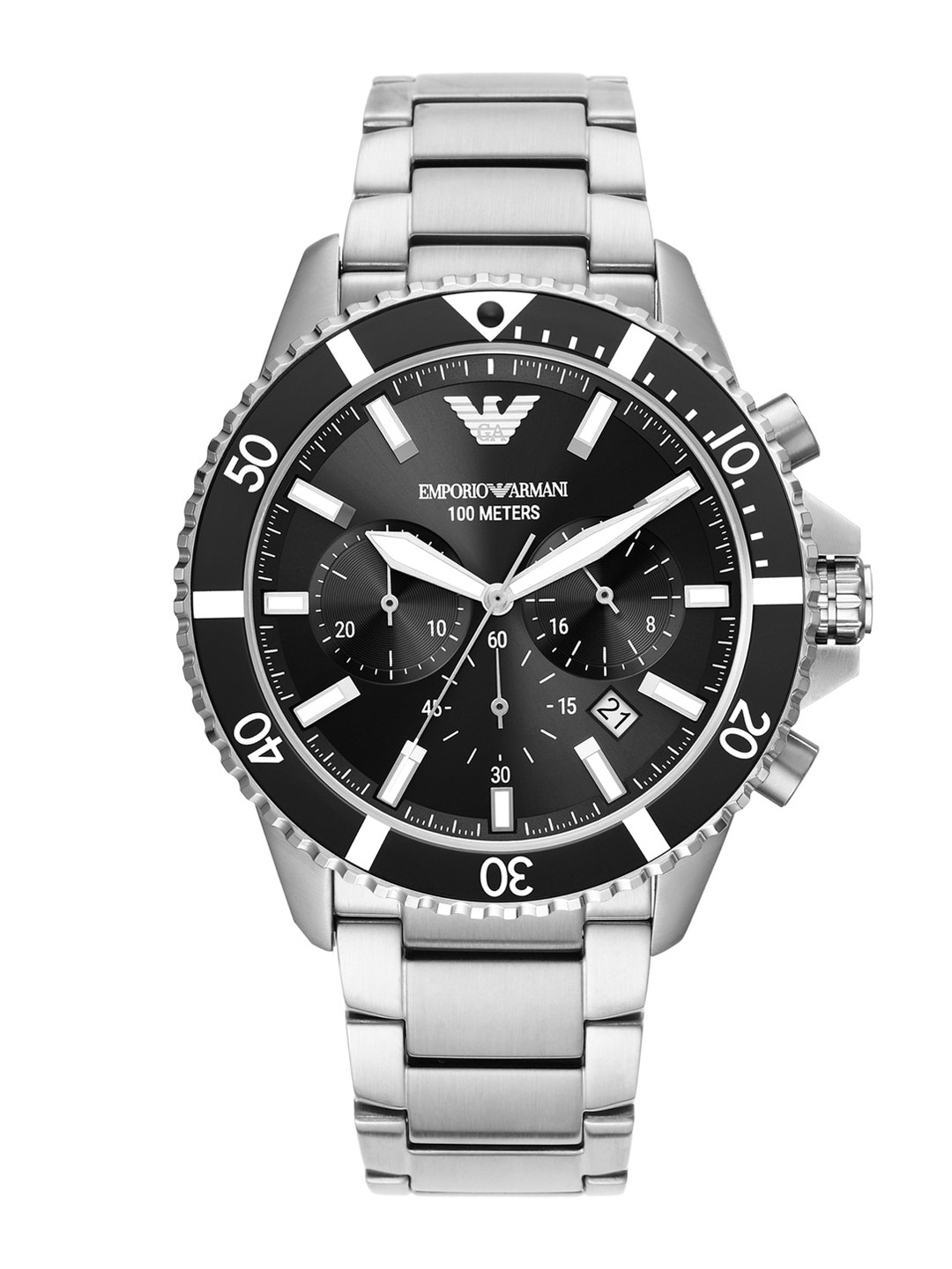 Emporio Armani Men Black Dial & Silver Toned Stainless Steel Straps Analogue Watch AR11360