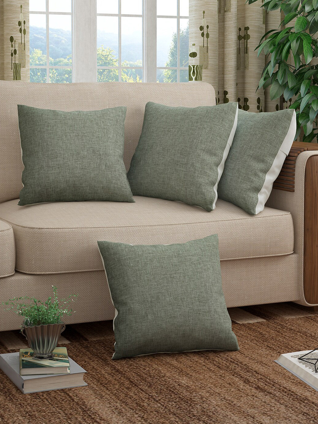 Story@home Heather Units Alegra Polyester 4 Pcs Textured Cushion Covers - 15.7 x 15.7 In