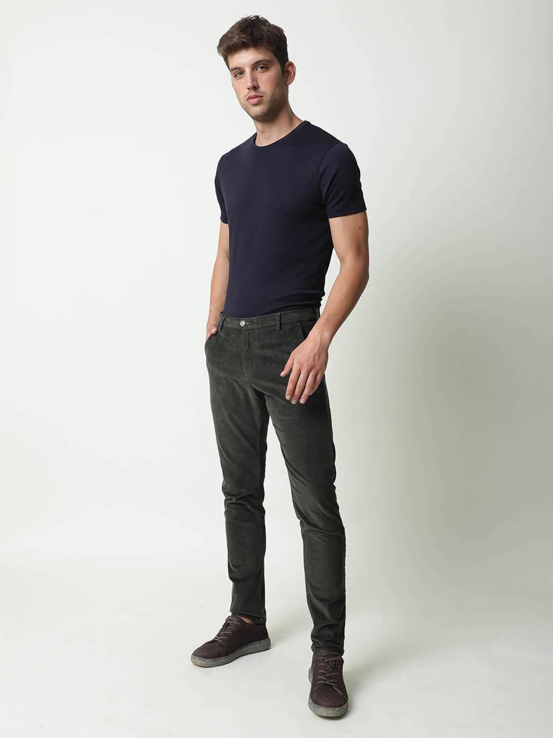 RARE RABBIT Men Croc Mid-Rise Slim Fit Trousers