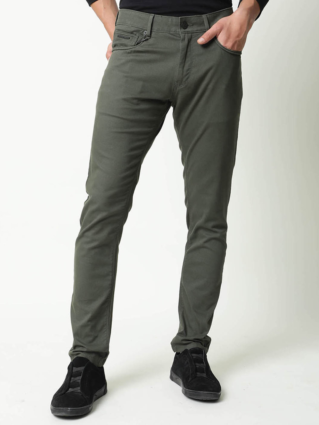RARE RABBIT Men Olive Green Slim Fit Chinos Trousers