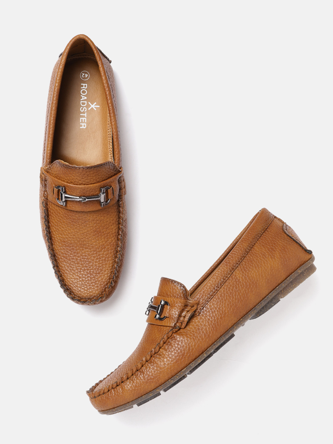 Roadster Men Tan Brown Grainy Textured Horsebit Loafers