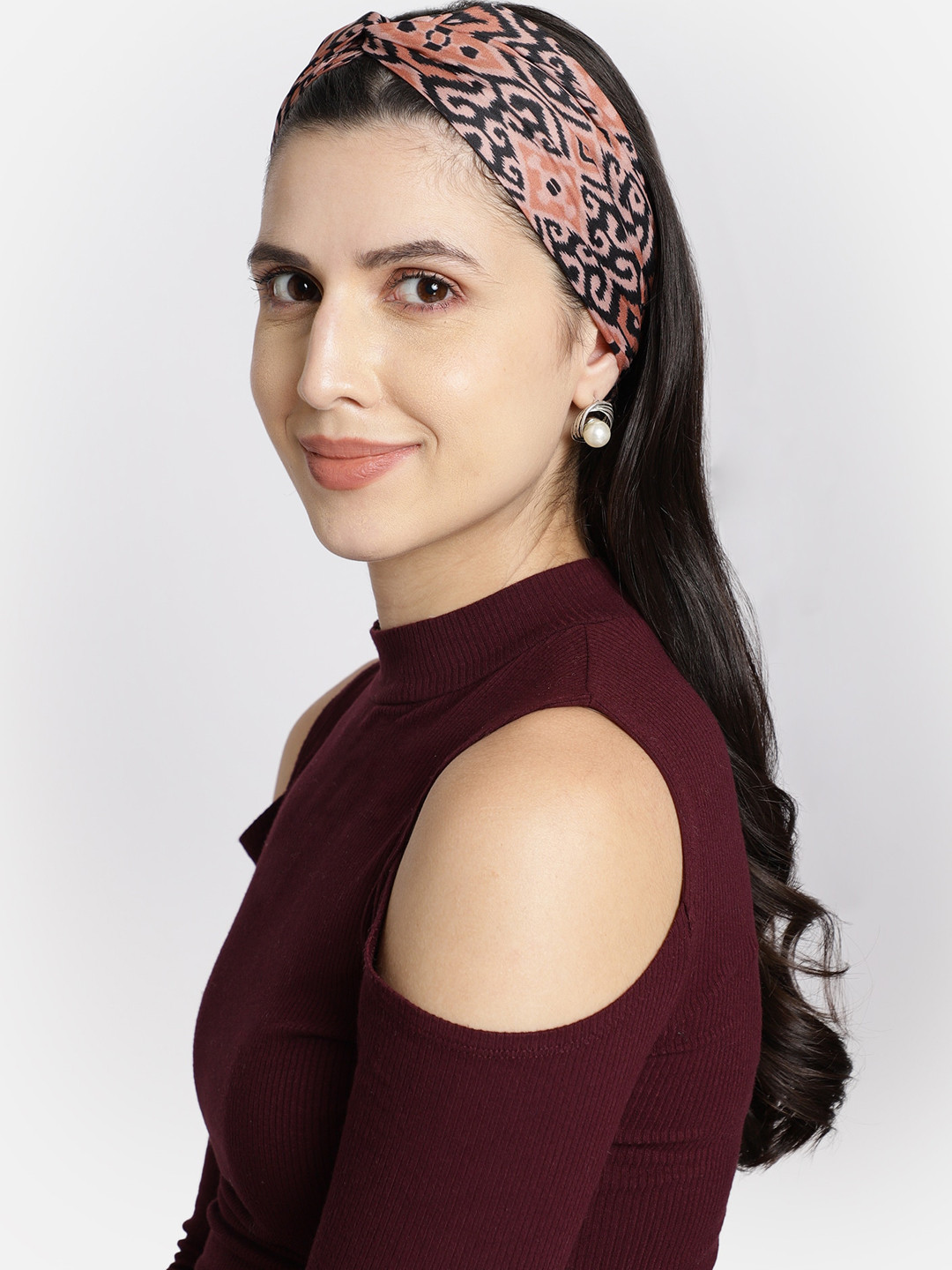 Aditi Wasan Peach Printed Viscose Knot Design Headband