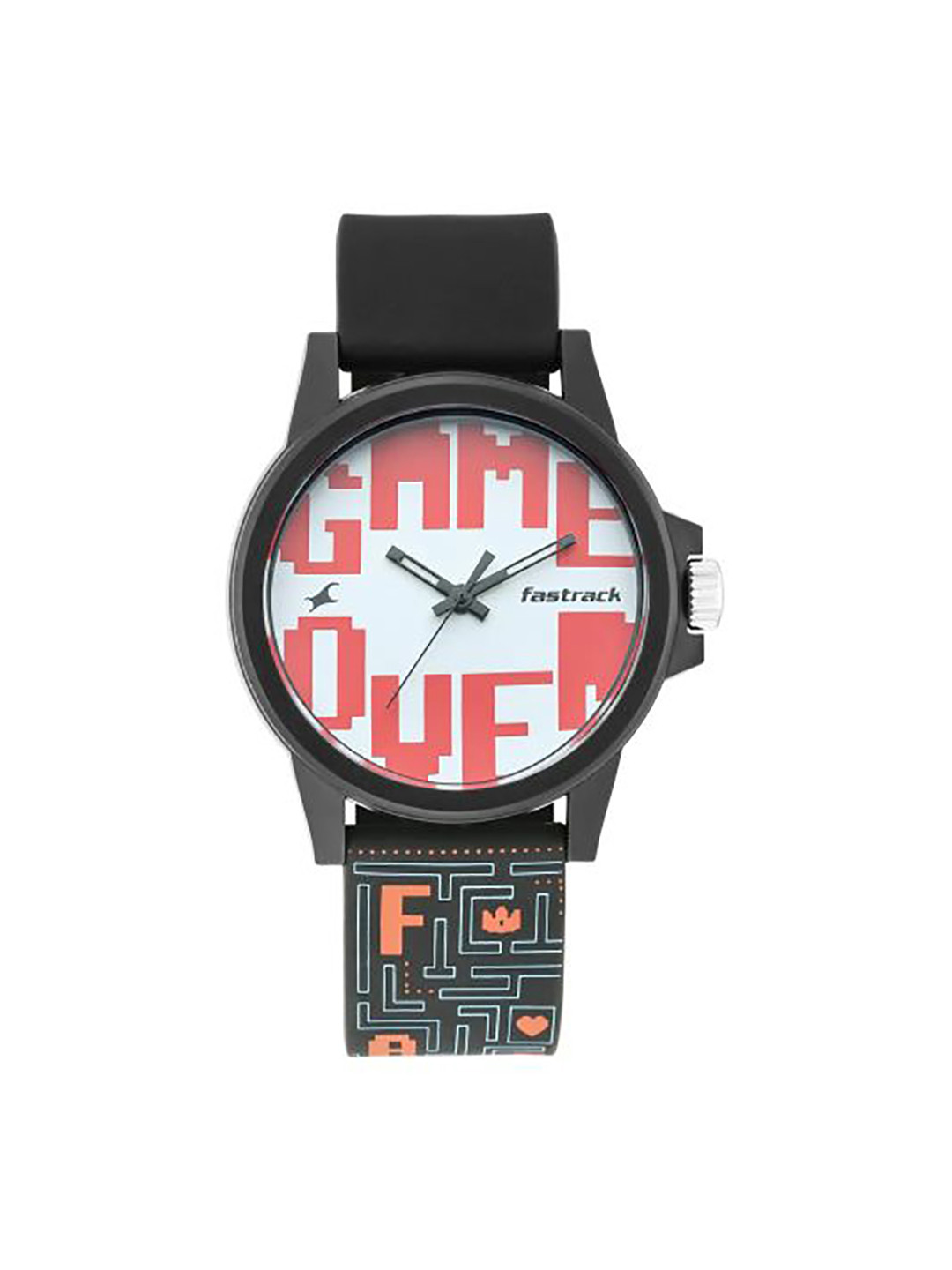 Fastrack Unisex White Dial & Black Straps Printed Analogue Watch 68012PP01
