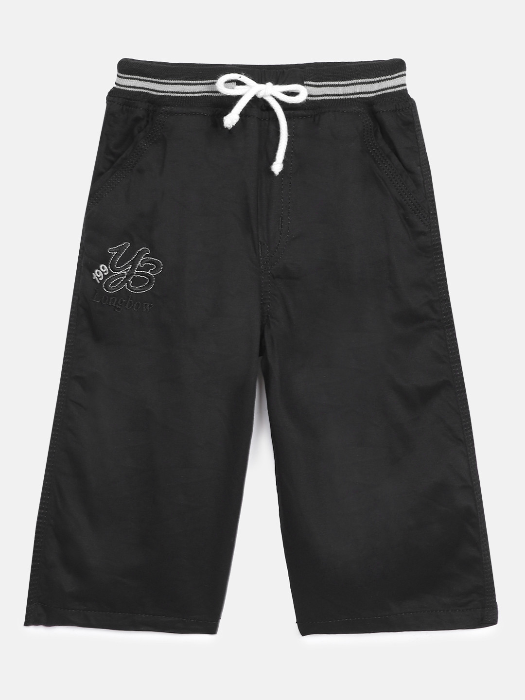 ADBUCKS Boys Black Relaxed Easy Wash Chambray 3/4th Trousers