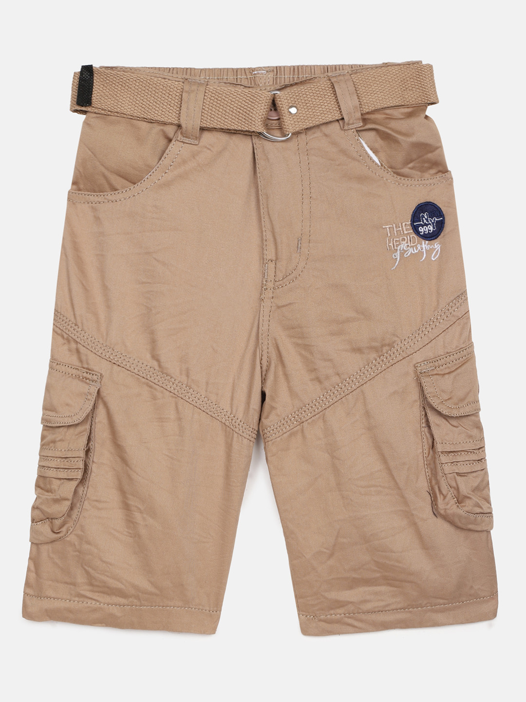 ADBUCKS Boys Cream-Coloured Relaxed Easy Wash Chambray 3/4th Cargos Trousers