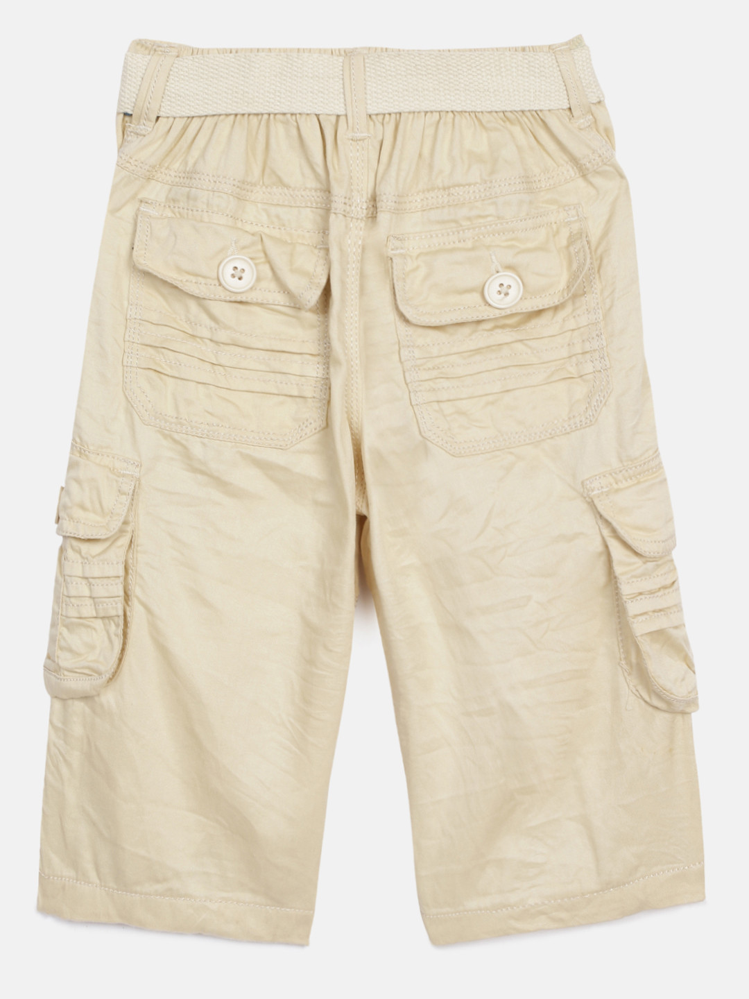 ADBUCKS Boys Off White Relaxed Easy Wash Chambray 3/4th Cargos Trousers