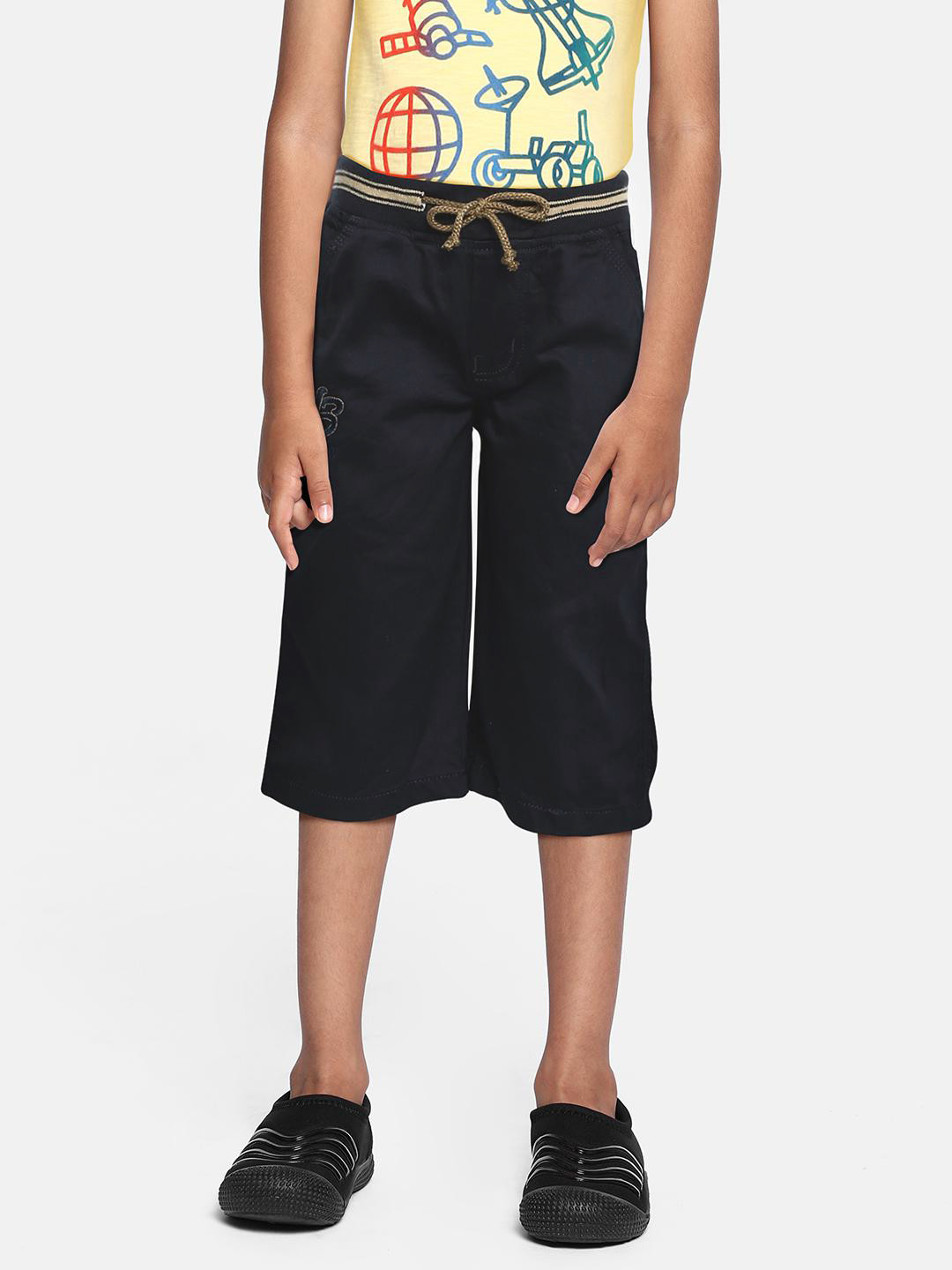 ADBUCKS Boys Navy Blue Relaxed Easy Wash 3/4th Chambray Trousers