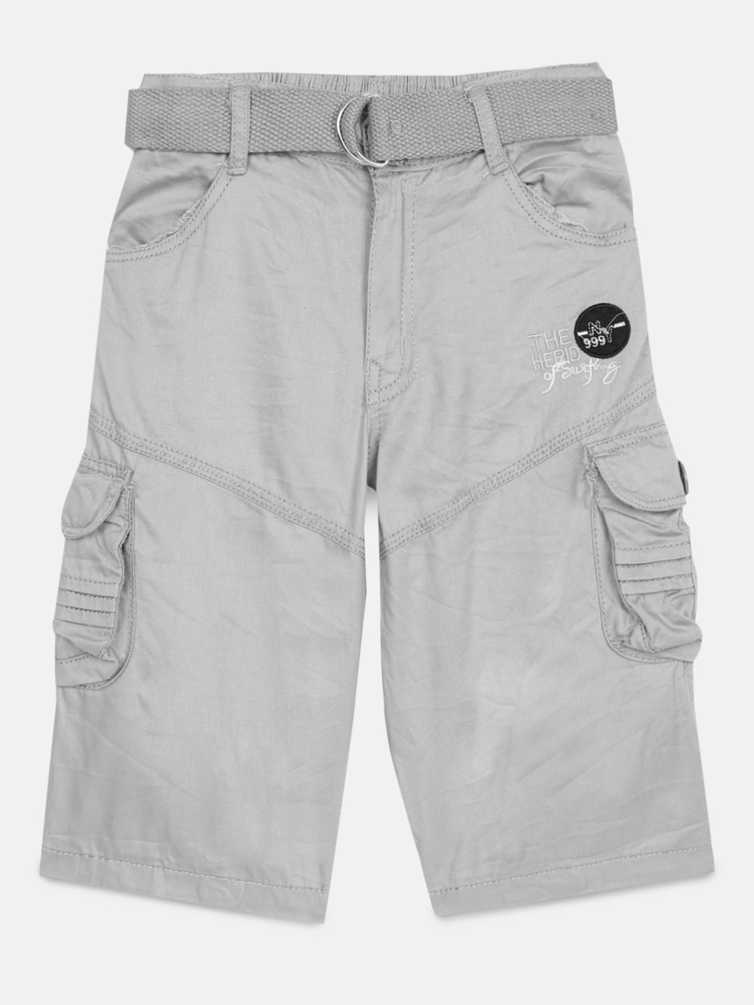 ADBUCKS Boys Grey Relaxed Easy Wash Chambray 3/4th Cargos Trousers