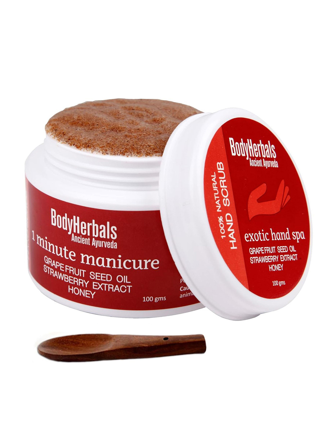 BodyHerbals Brightening Hand Scrub With Strawberry+Grapefruit Extract with Spoon - 100 g