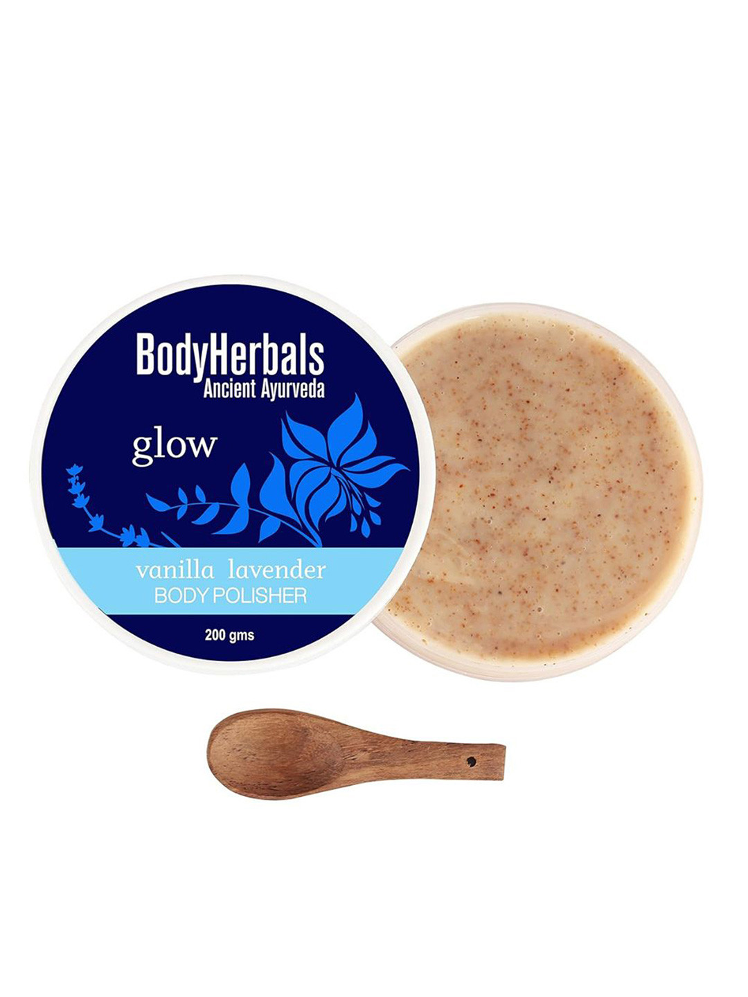 BodyHerbals Glow Body Scrub Polisher with Lavender+Vanilla & Spoon - 200 g