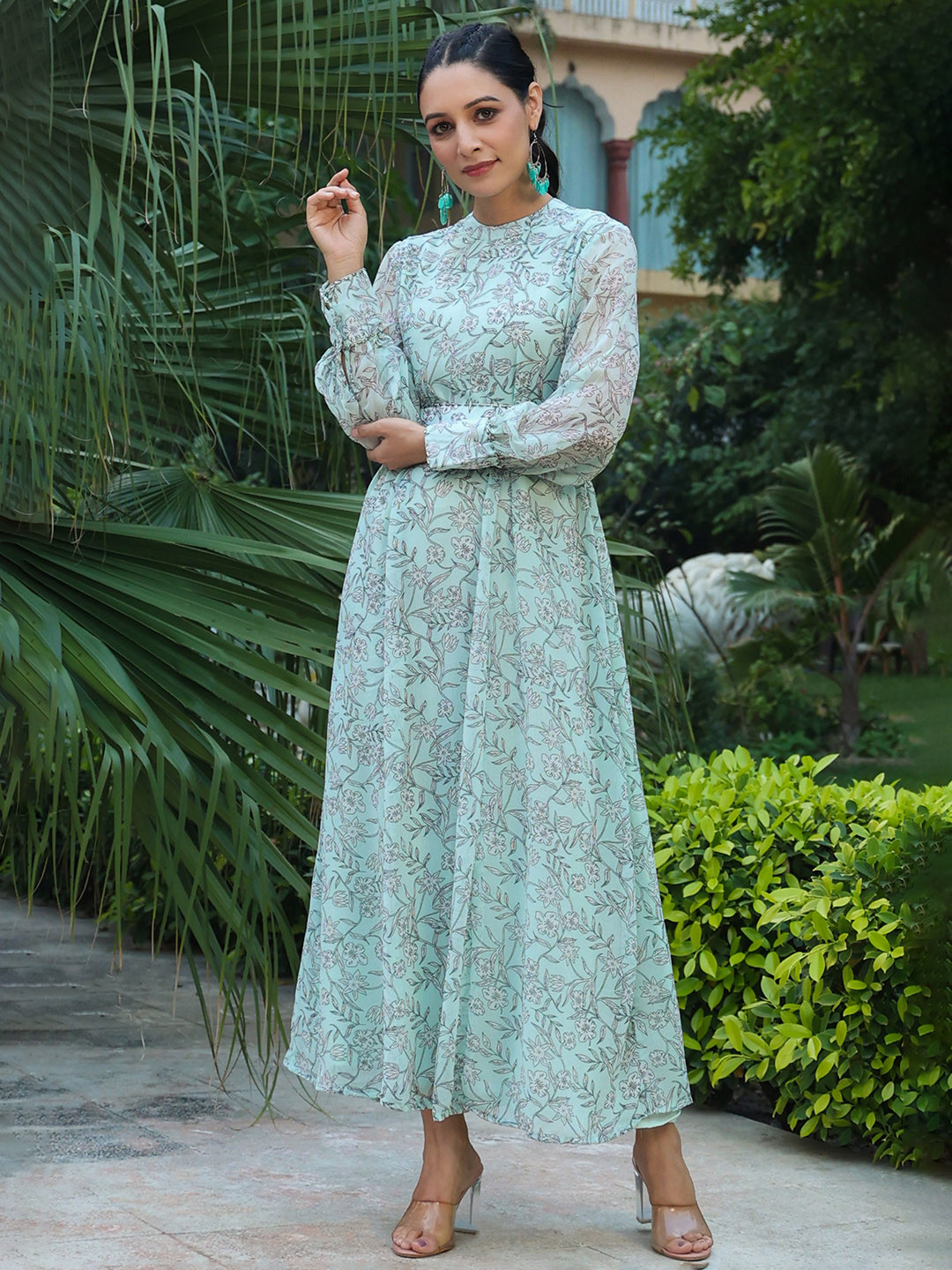 Juniper Sea Green Floral Chiffon Midi Dress