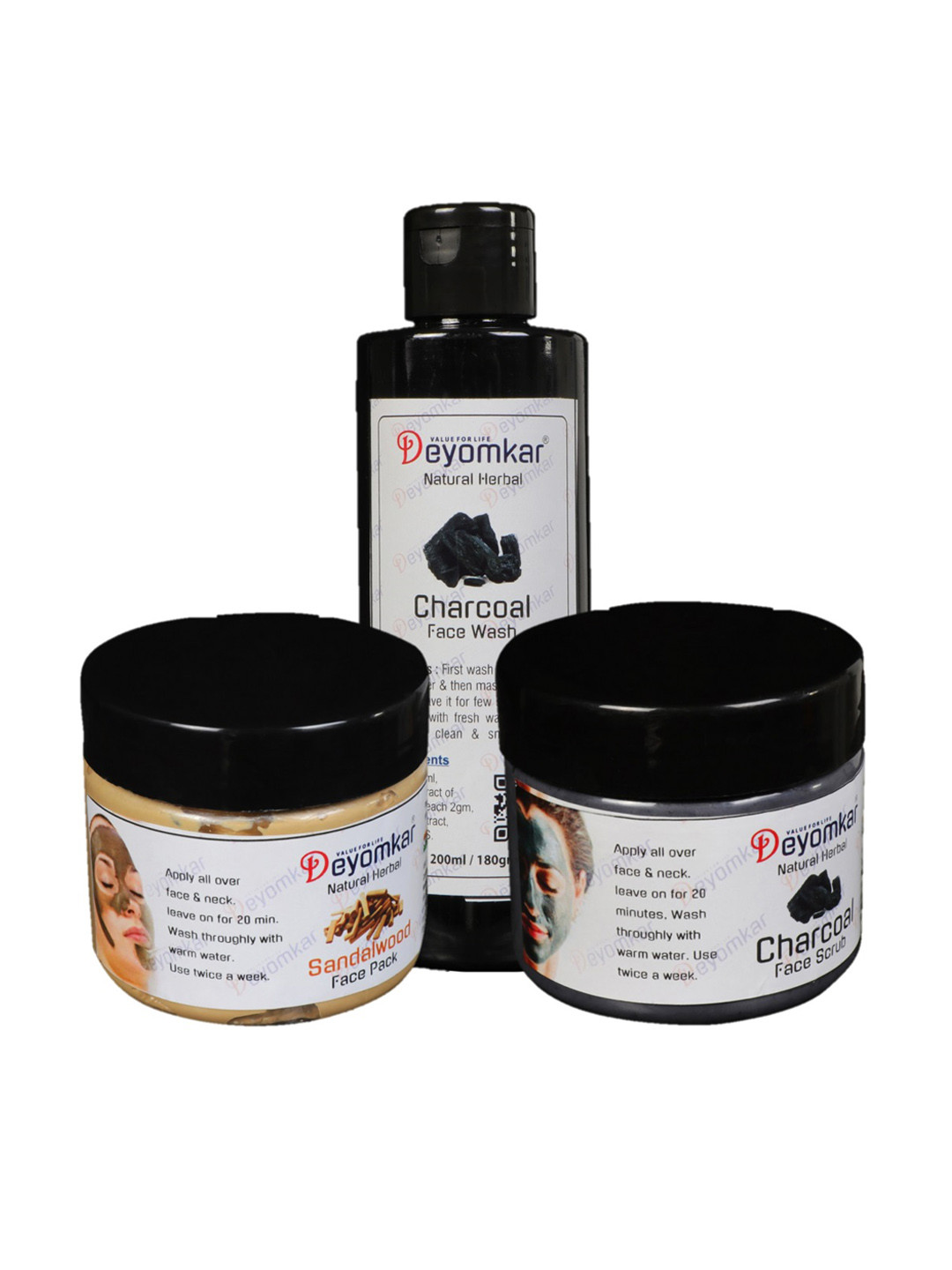 Deyomkar Natural Herbal Charcoal Facewash Scrub & Sandalwood Face Pack - 600 ml