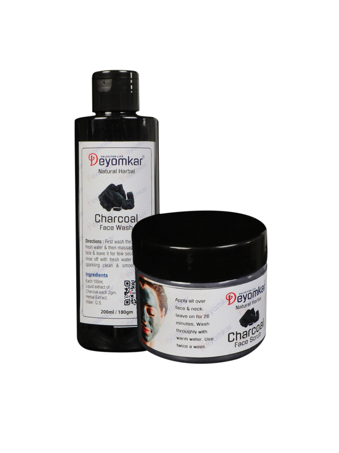 Deyomkar Natural Herbal Pack of Charcoal Facewash & Scrub