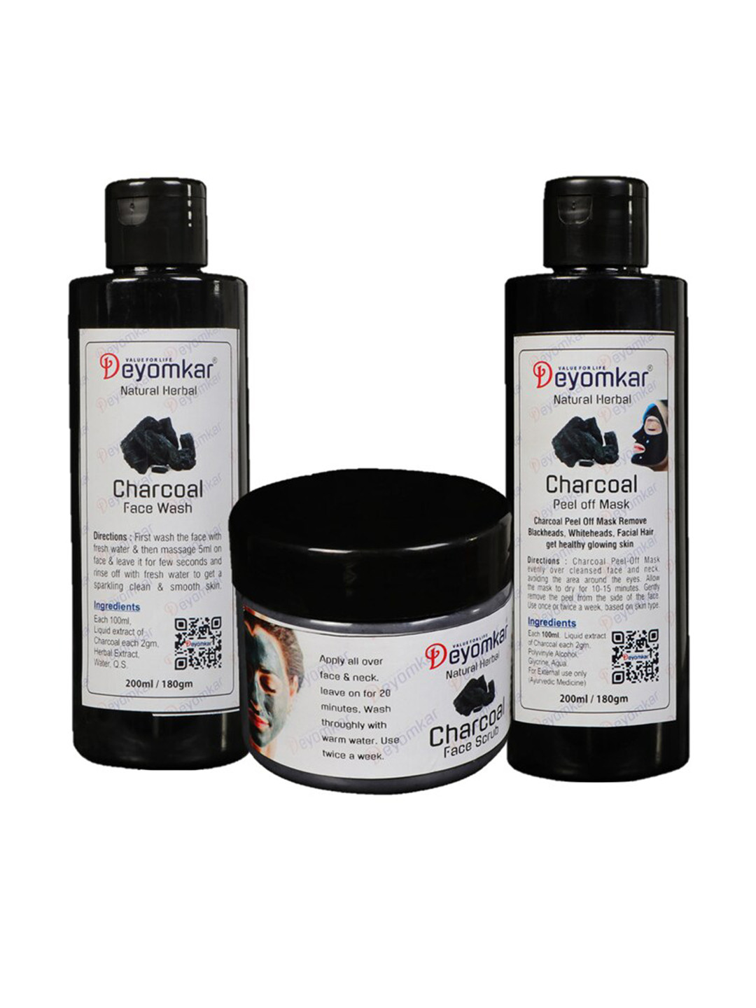 Deyomkar Charcol Facewash, Charcol Scrub And Charcol Peel of Mask- 200ml