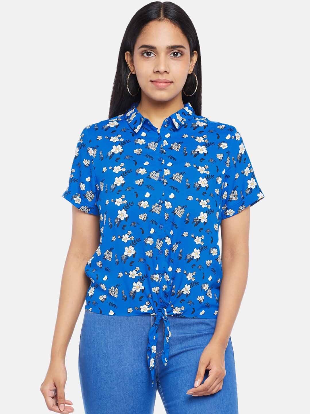 People Women Blue Floral Opaque Printed Casual Shirt