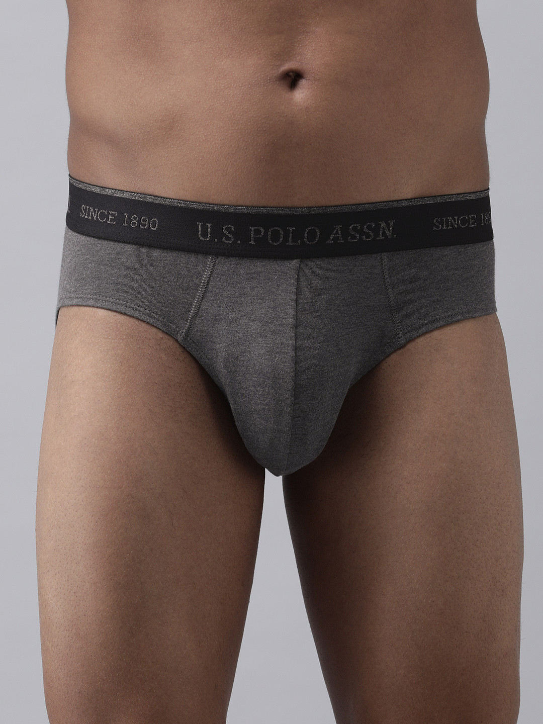 U.S. Polo Assn. Men Charcoal Grey Solid Bamboo Cotton Briefs I704-031-PL