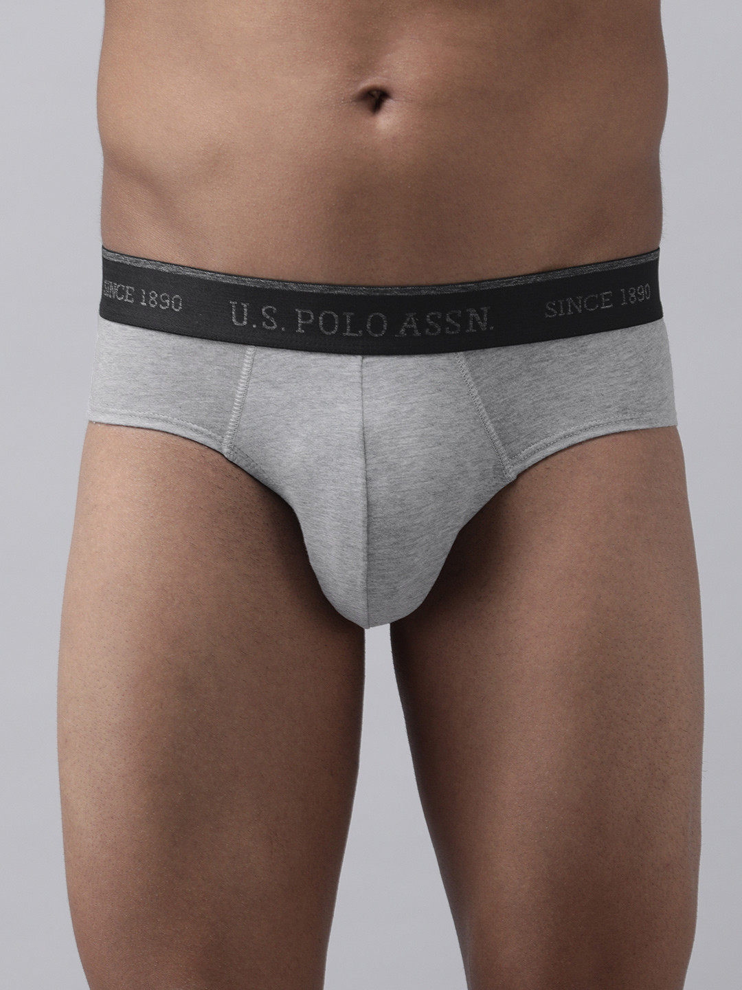 U.S. Polo Assn. Men Grey Melange Solid Bamboo Cotton Briefs I704-003-PL